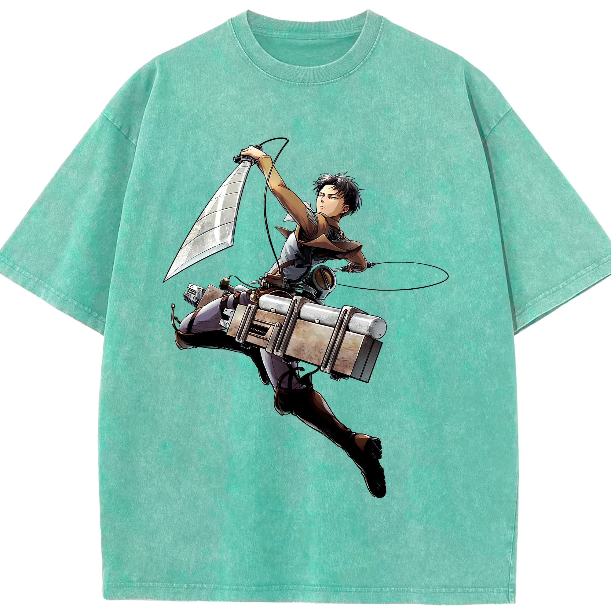 （画像用） 進撃の巨人 リヴァイ·アッカーマン Attack on Titan Levi Ackerman 綿100% ヴィンテージ風 半袖Tシャツ（フロントプリント）